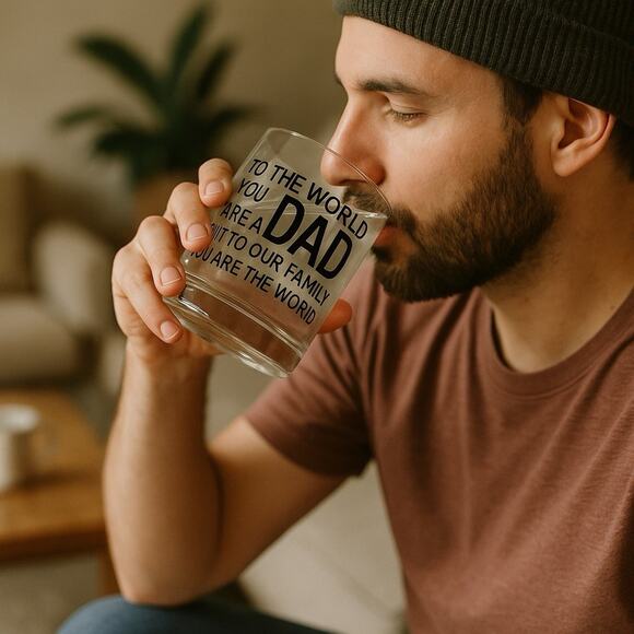 Father's Day Whiskey Glass "To The World You Are a Dad...." 11 oz. - Picture 1 of 3